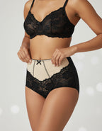 Луксозна бикина от микрофибър и дантела, черно с бежово, 289