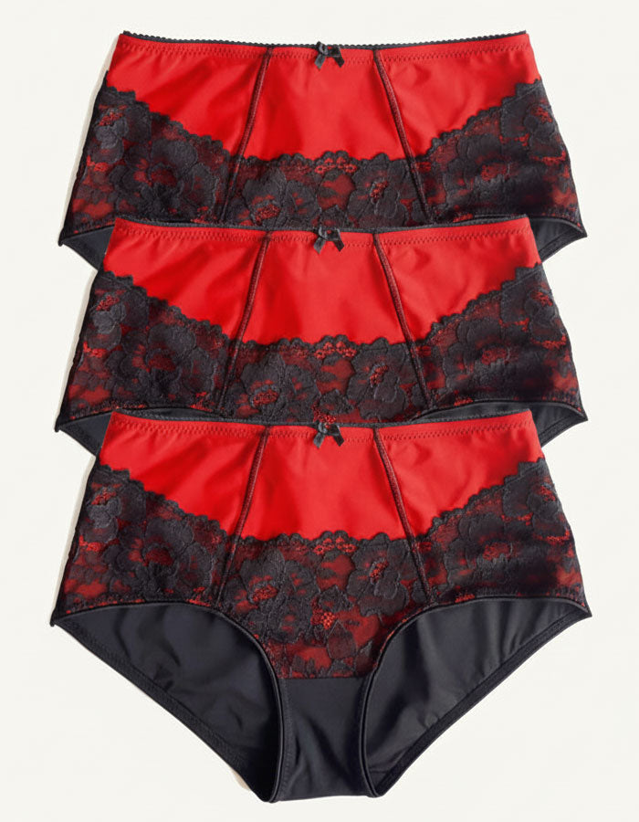 Сет 3 броя луксозни бикини с висока талия, черно с червено, 289