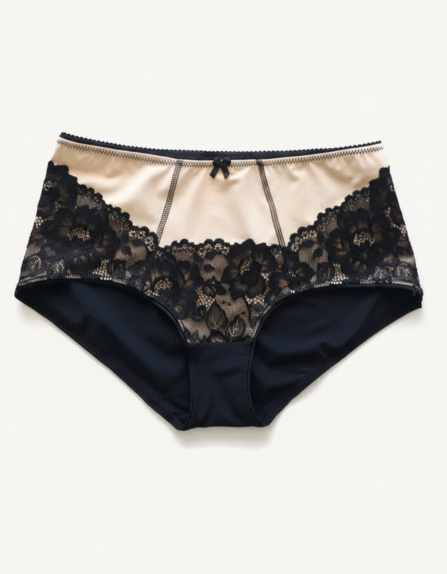 &nbsp; &nbsp;Завладяващият блясък с неустоим дизайн, обременен с красива визия, атрактивни комбинации, в едно с изискаността на еластичната дантела ще създадат уникален модел бикина от микрофибър и дантела с Висока талия.
&nbsp; Съчетание от Комфорт и Сексапил, този модел не само приковава погледа с вълнуващ дизайн, но и осигурява Удобство и Функционалност.
&nbsp; Изпълнено с внимание към детайлите, дизайнът на дантелата може лесно да варира, но винаги с оглед на най-високото качество. Очарователен дизайн, 