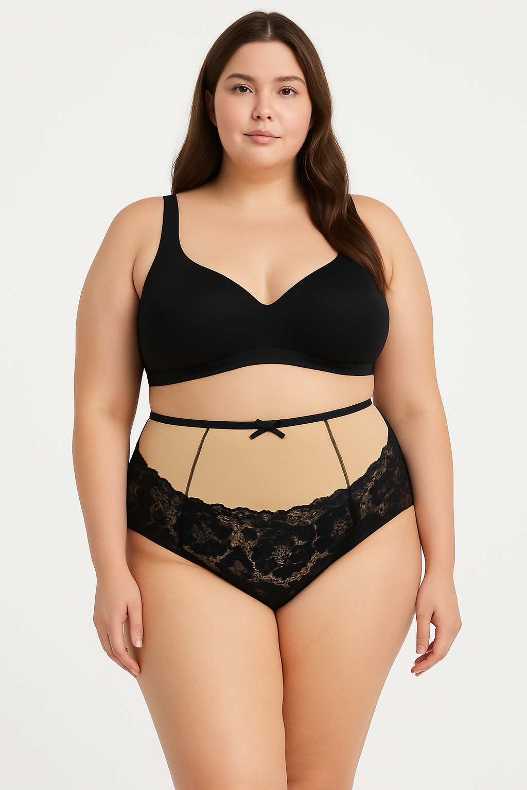 Луксозна бикина от микрофибър и дантела, черно с бежово, 289