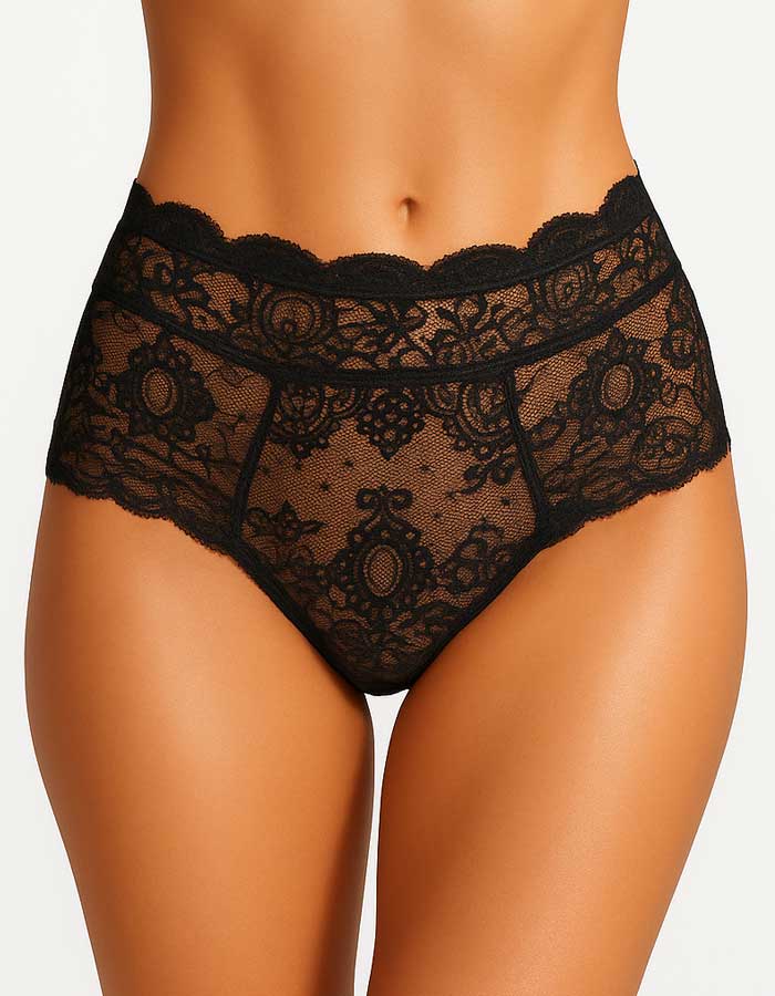 Луксозна дантелена бикина с висока талия, 292, черно/бежово