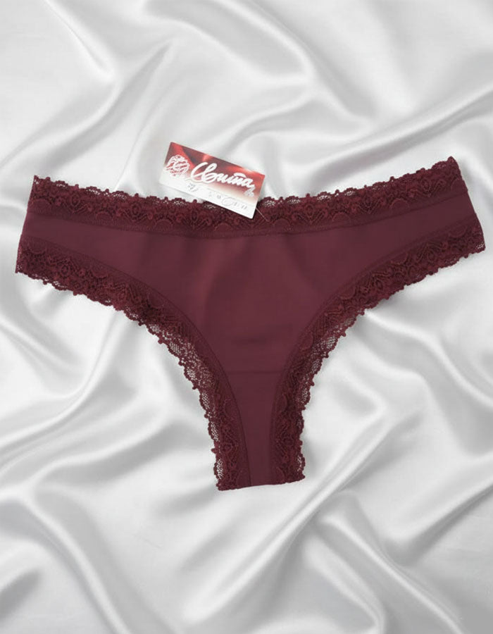 Памучна бразилиана с дантелки, бордо , 382