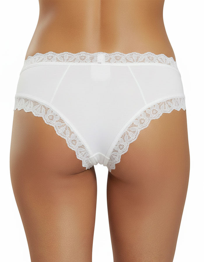 Луксозна бразилиана от микрофибър и дантелки, Band belt, бяла, 382