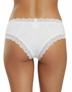 Луксозна бразилиана от микрофибър и дантелки, Band belt, бяла, 382