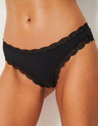 Луксозна бразилиана от микрофибър и дантелки, Band belt, черен, 382