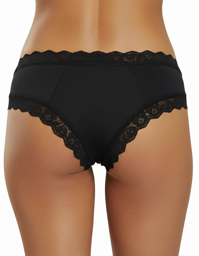 Луксозна бразилиана от микрофибър и дантелки, Band belt, черен, 382