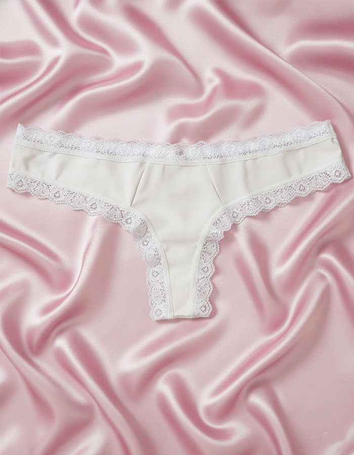 Луксозна бразилиана от микрофибър и дантелки, band belt, екрю, 382