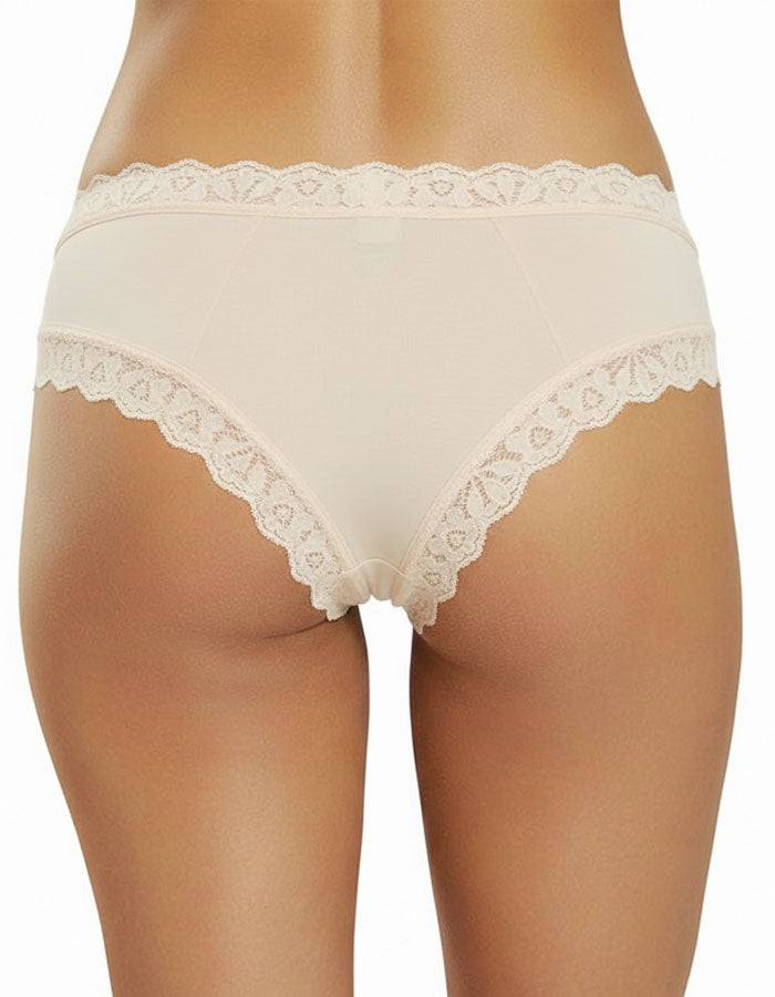 Луксозна бразилиана от микрофибър и дантелки, band belt, екрю, 382