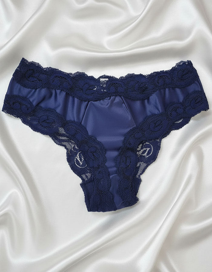 Луксозна бразилиана от микрофибър и дантела , синя, 382