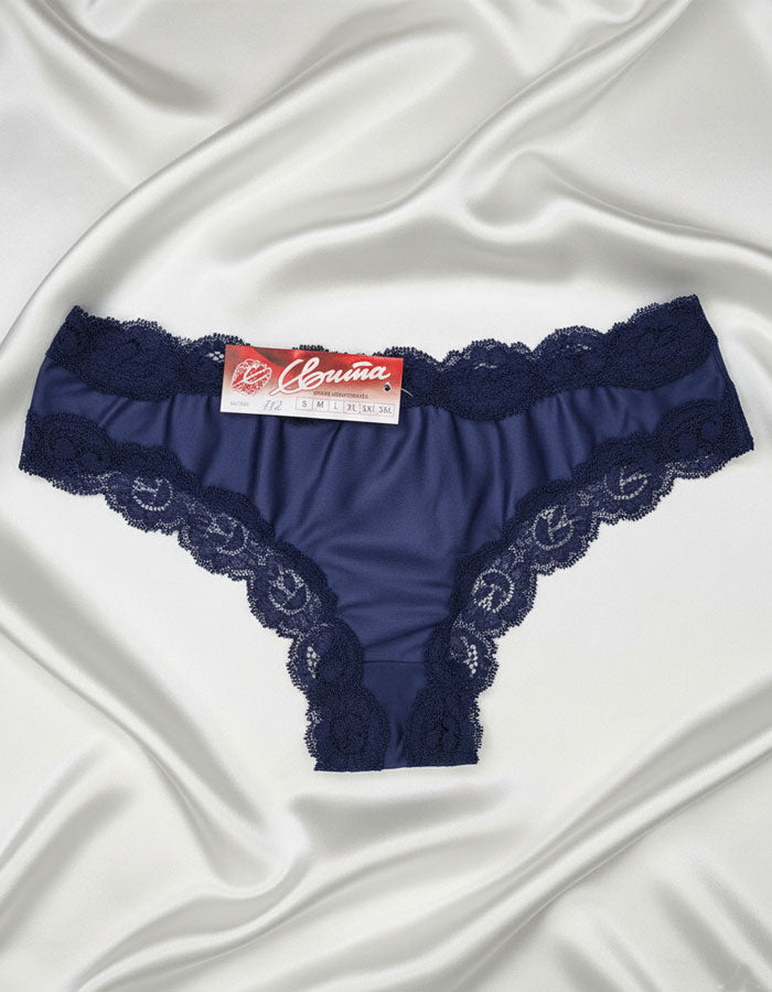 Луксозна бразилиана от микрофибър и дантела , синя, 382