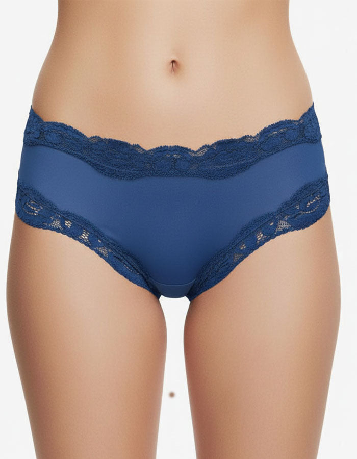 Луксозна бразилиана от микрофибър и дантела , синя, 382