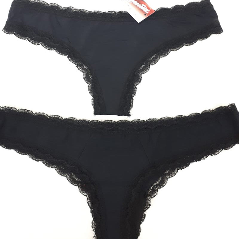 Луксозна бразилиана от микрофибър и дантелки, Band belt, черен, 382