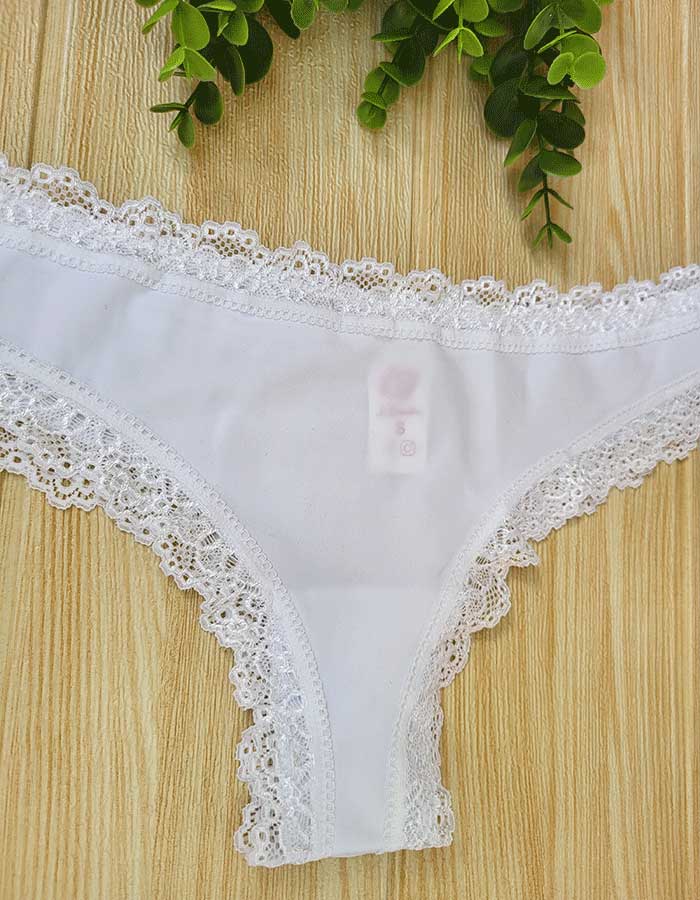 Луксозна бразилиана от микрофибър и дантелки, Band belt, бяла, 382