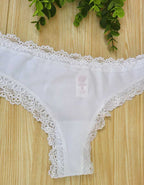 Луксозна бразилиана от микрофибър и дантелки, Band belt, бяла, 382