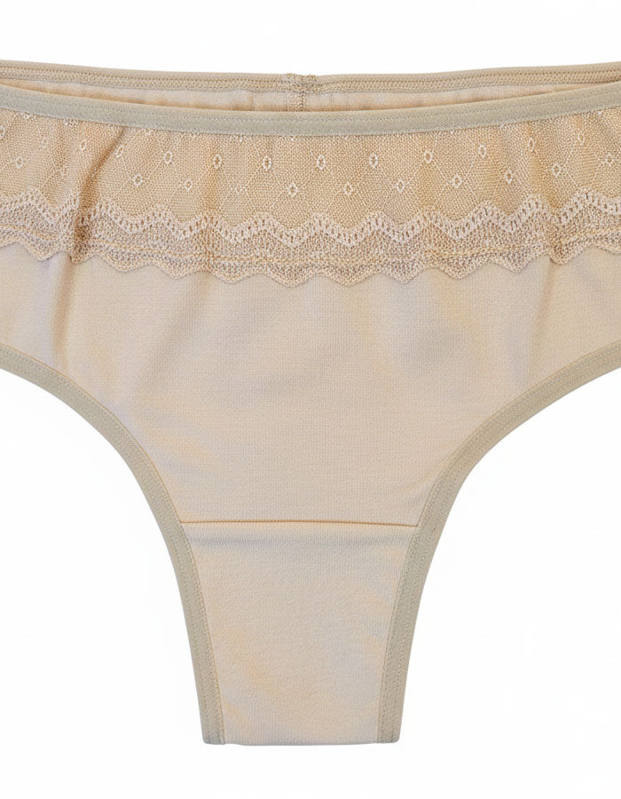 Памучна бразилиана с дантелка, бежово, 400