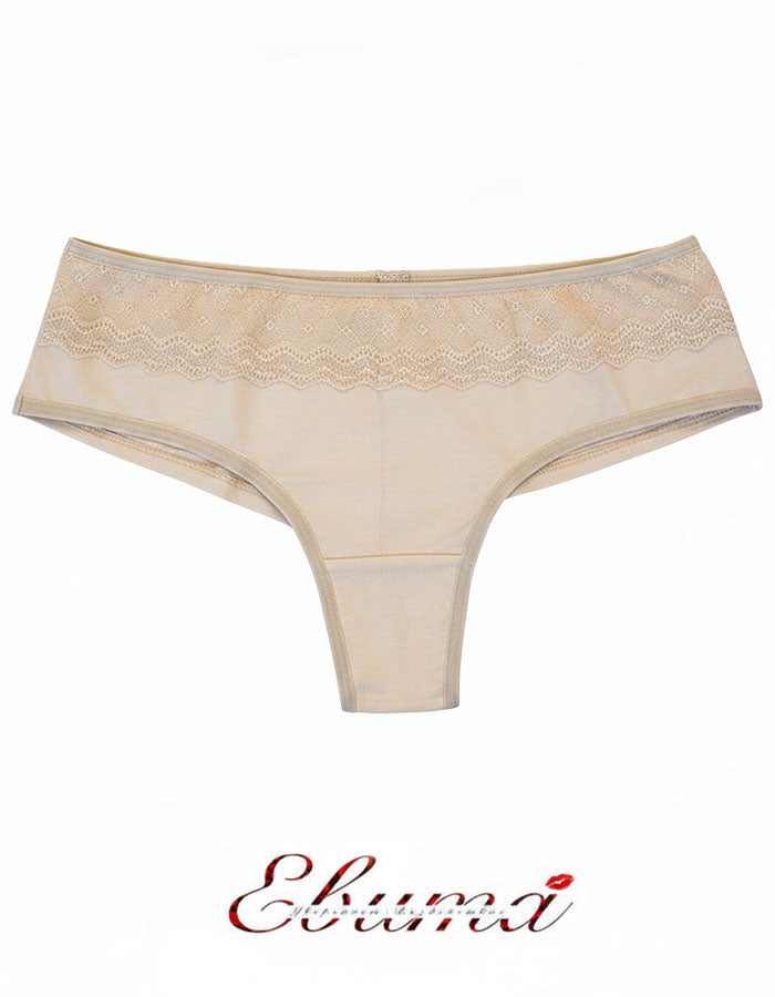 Памучна бразилиана с дантелка, бежово, 400