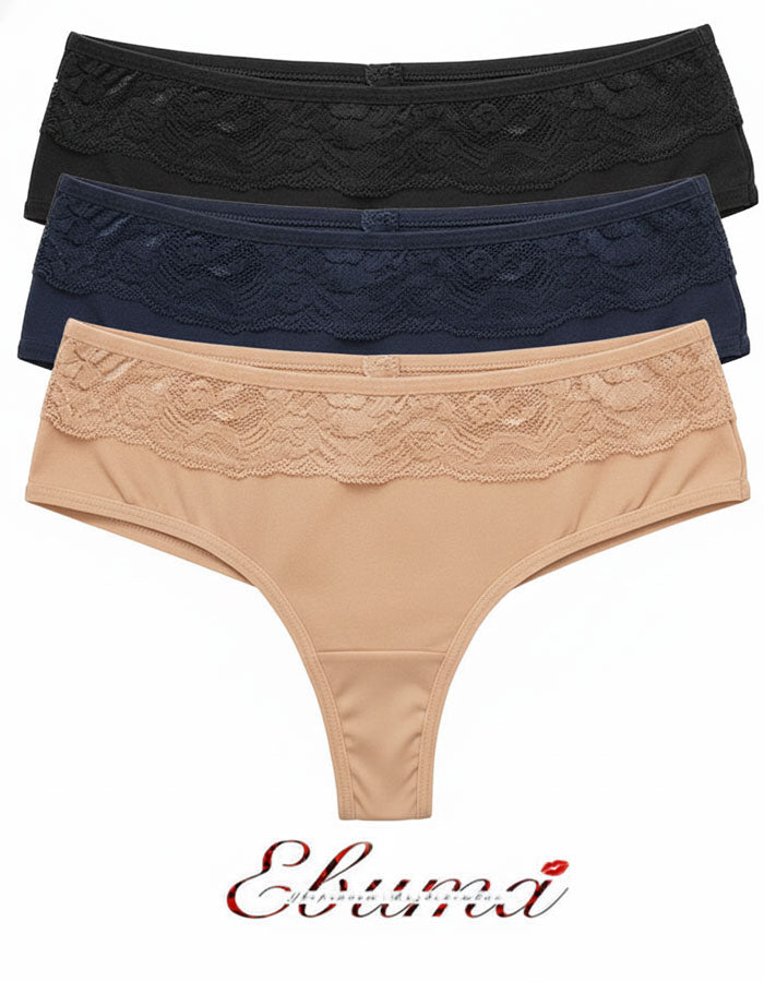 Сет 3 броя памучна бразилиана с дантелка, микс, 400