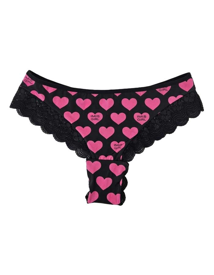 Бразилиана от галещ микрофибър и дантела, Brita, Черна основа и сърца, 402