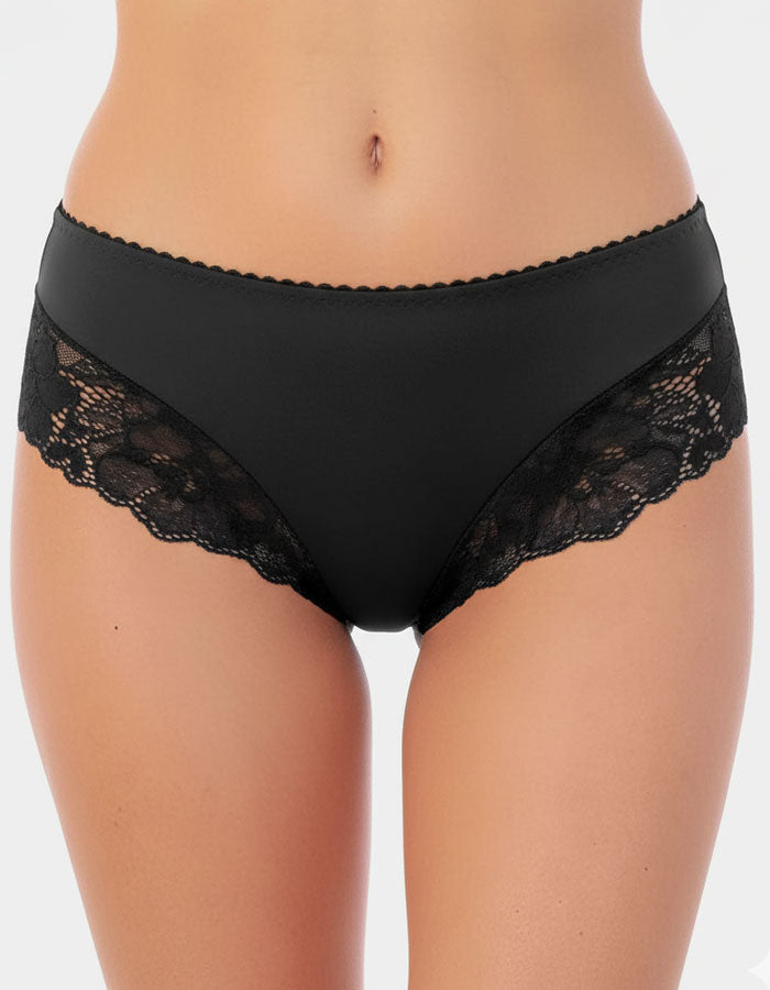 СЕТ 3 броя луксозни бразилиани от микрофибър и дантела, черен,  402