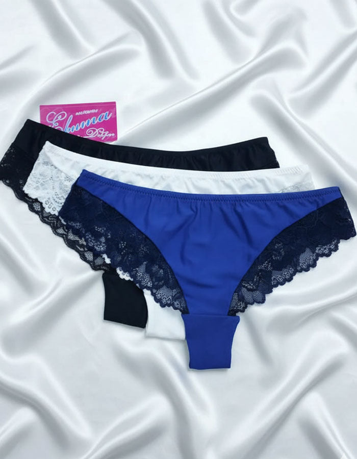 СЕТ 3 броя луксозни бразилиани от микрофибър и дантела, микс,  402