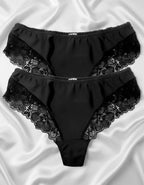 СЕТ 2 броя луксозни бразилиани от микрофибър и дантела, черен, 402