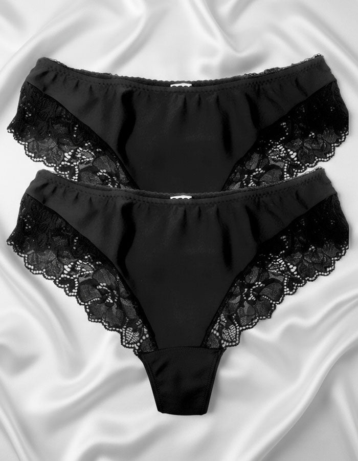 СЕТ 2 броя луксозни бразилиани от микрофибър и дантела, черен, 402