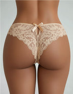 Дантелена бразилиана с голяма панделка отзад, бежов, 407