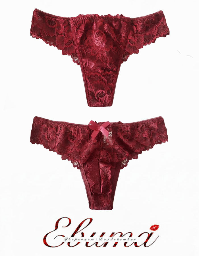 Представяме ви "Дантелена прелест" от колекцията на Евита – съвършено съчетание на секси визия и комфорт.
Моделът с нормална талия се отличава с голяма сатенена панделка отзад и фина капка за допълнителен разкош. Секси, стилна и дръзка.
Дантелените елементи придават дръзка и стилна визия, която едновременно подчертава женствеността и предлага удобство през целия ден.

Дизайнът на дантелата може да се различава от този на снимката, но рядко.
Отлично качество
Произведено в България
Състав: 88% полиамид и 12% 