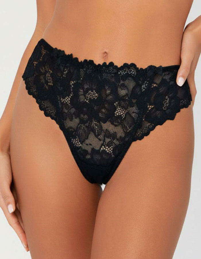 Дантелена бразилиана с голяма панделка отзад, черно с бежово, 407