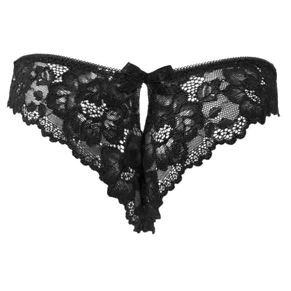 Дантелена бразилиана с голяма панделка отзад, черен , 407