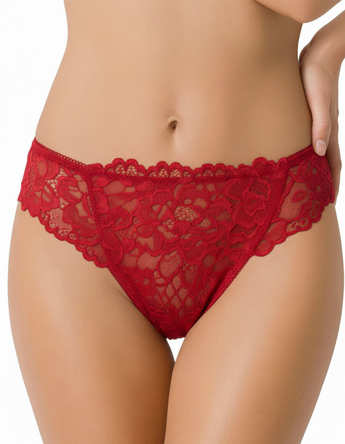 Дантелена бразилиана с голяма панделка отзад, червен, 407