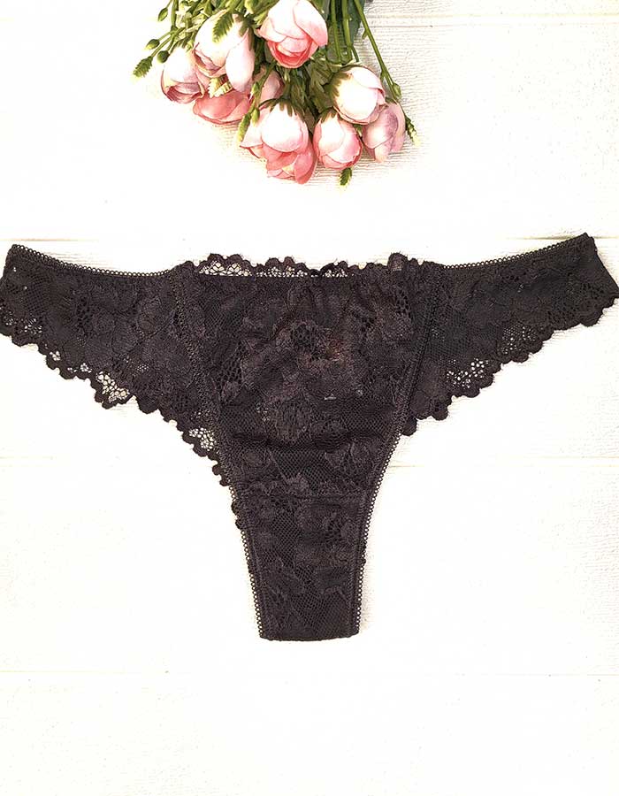 Дантелена бразилиана с голяма панделка отзад, черен , 407