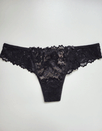 Дантелена бразилиана с голяма панделка отзад, черно с бежово, 407