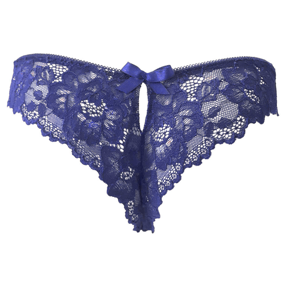 Дантелена бразилиана с голяма панделка отзад, тъмно син, 407