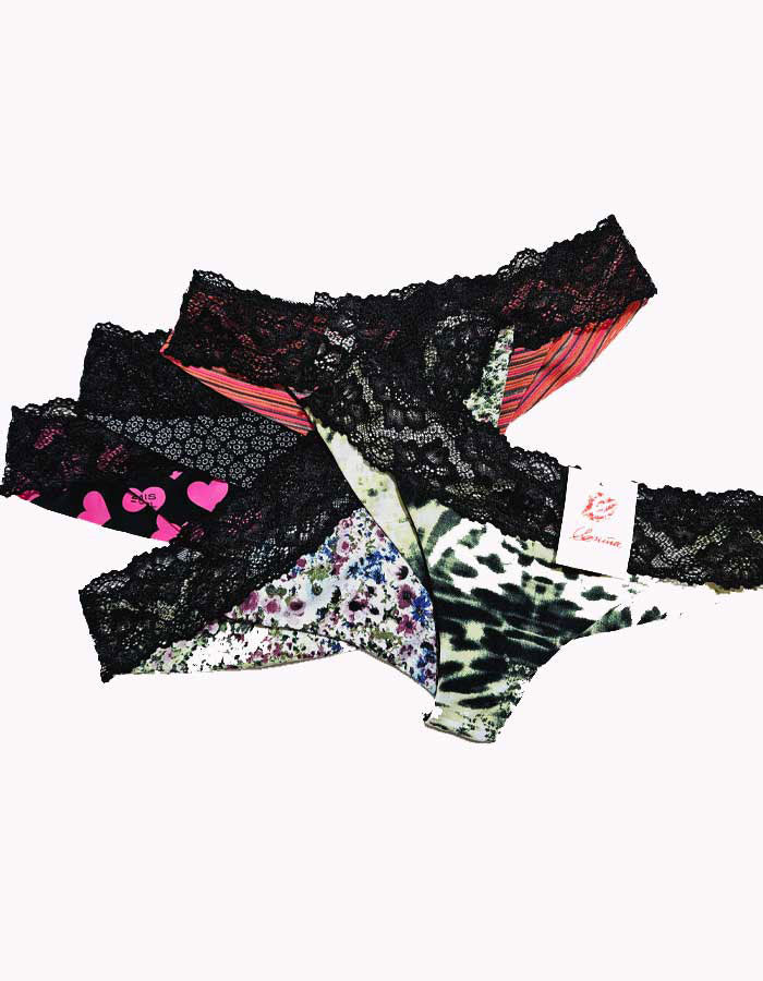 Сет 3 броя луксозни бразилиани от микрофибър с дантелен колан, 416