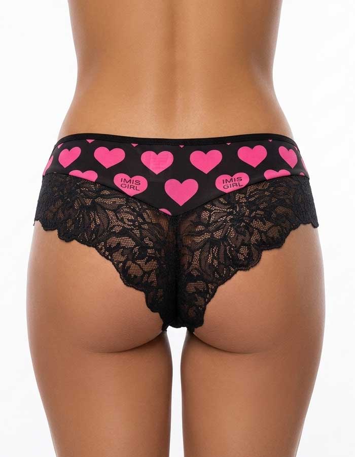 Класическа бразилиана с висок комфорт, Luxe me mood, черна основа и сърца, 420