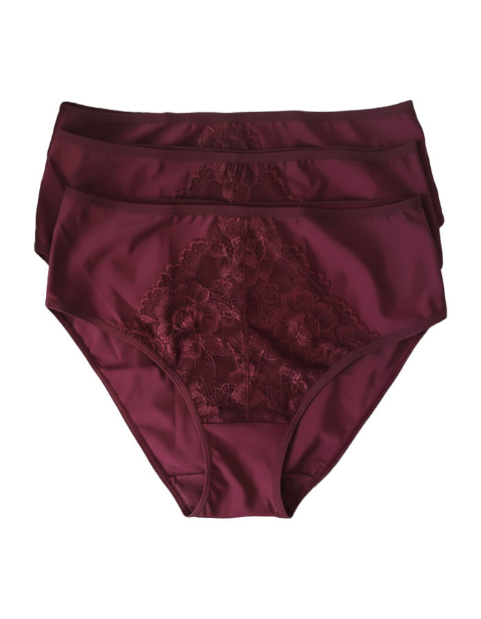 Сет 3 броя луксозни бикини от микрофибър и дантела, Neda, бордо, 65