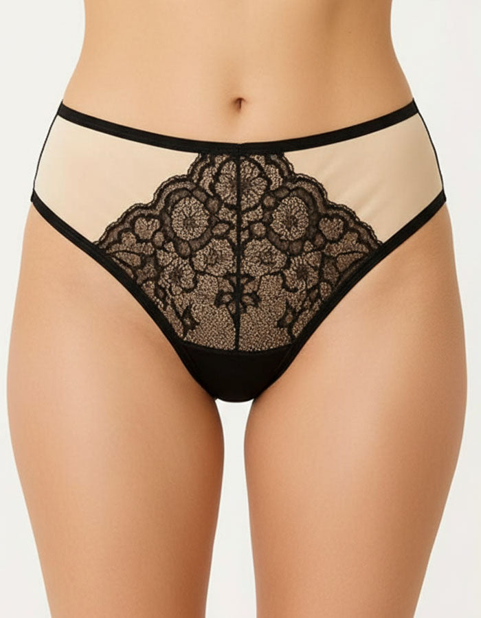 Добре дошли в света на перфектното бельо, където Комфортът и Стилът се сливат в едно!
Ние представяме на вашето внимание нашата луксозна бикина с висока талия, която не само е красива, но и невероятно удобна.

Създадена с изисканост, тази бикина е направена от микрофибър с красива дантелена притурка, която допълва вашия стил с разкош и елегантност.
Нейната висока талия не само подчертава вашата фигура, но и осигурява оптимално покритие на задната част, за максимално усещане за увереност и комфорт.

Но това 