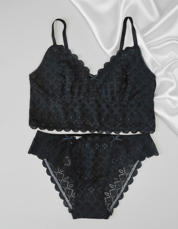 Комплект от дантелен бралет и бикина, черен, 504/253