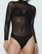 Боди блуза с полуполо от тюл, ПРАШКА, черен, 066