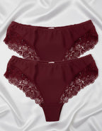 СЕТ 2 броя луксозни бразилиани от микрофибър и дантела, бордо , 402