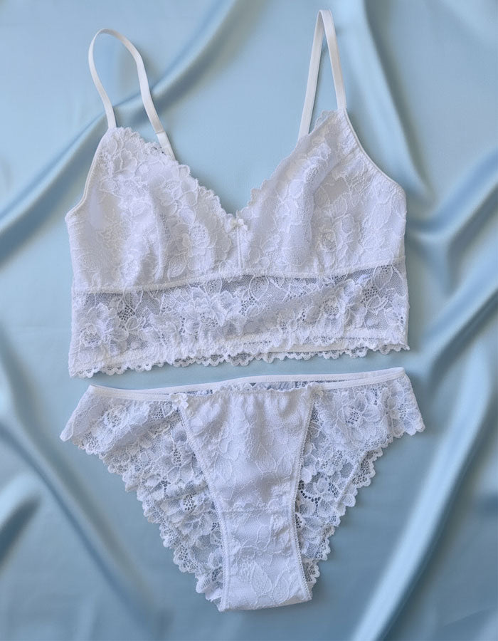 Комплект от дантелен бралет и бикина, бял , 504/253