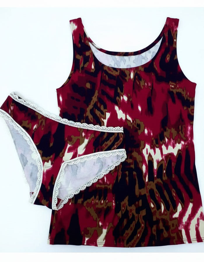 Памучен комплект от изчистен потник с бикина средна дълбочина окрайчена с дантелки, 046147