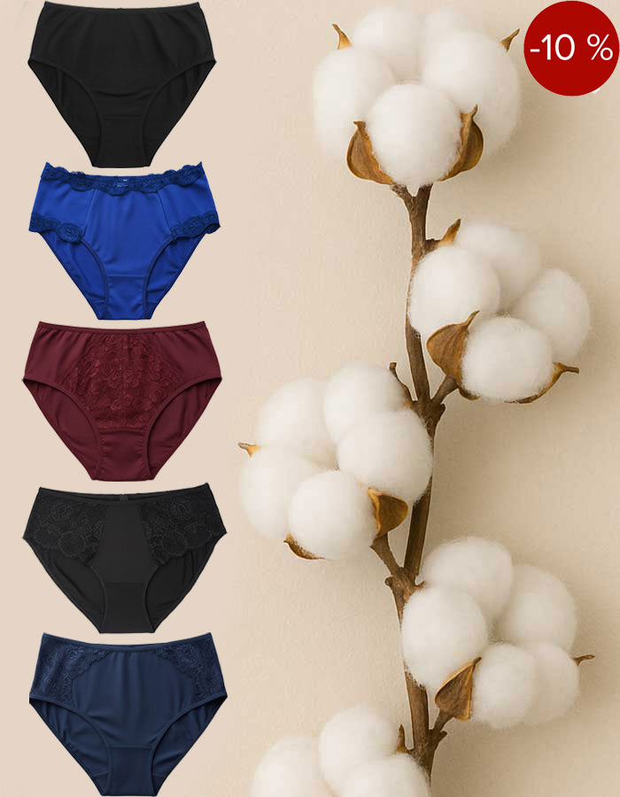 Предпочиташ естествените материи, нали?

Обичаш усещането на чист памук, който докосва кожата ти нежно, без изкуственост, без компромиси.
Търсиш удобство, опора и увереност – всеки ден.
И нещо повече — висока талия, която прегръща извивките ти и оформя силуета по най-елегантния начин.

➡ Кожата ти диша свободно.
➡ Материята е мека, естествена и щадяща.
➡ Намалява риска от изпотяване, раздразнения и алергии.
➡ Дантелата добавя фин женствен акцент – защото удобството може да бъде и красиво.
➡ Фините ластици н