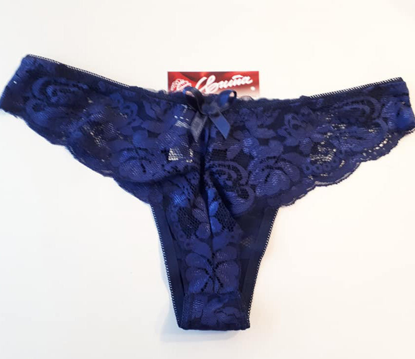 Дантелена бразилиана с голяма панделка отзад, тъмно син, 407